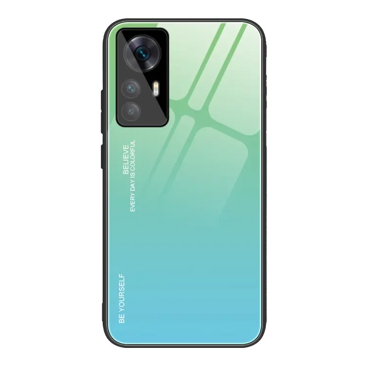 For Xiaomi Redmi K50 Ultra / 12T / 12T Pro Gradient Color Glass Phone Case(Green Cyan)