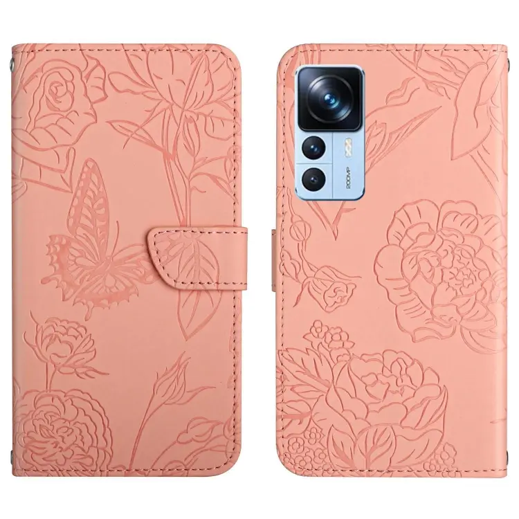 For Xiaomi Redmi K50 Ultra/12T/12T Pro HT03 Skin Feel Butterfly Embossed Flip Leather Phone Case(Pink)