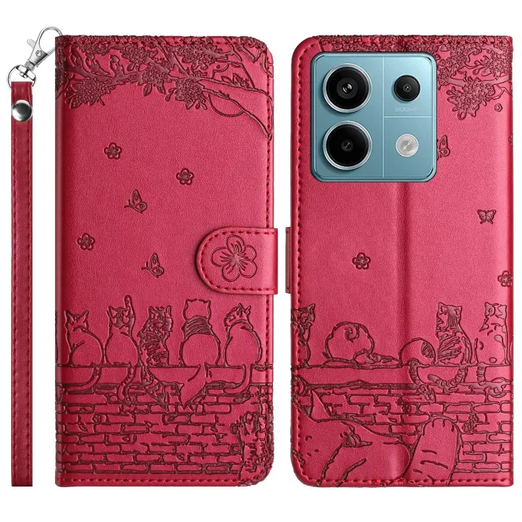 For Xiaomi Redmi Note 13 Pro 5G Cat Embossing Pattern Leather Phone Case with Lanyard(Red)