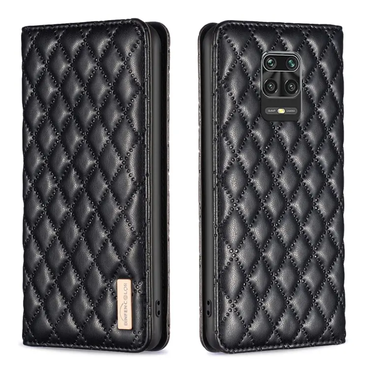 For Xiaomi Redmi Note 9 Pro Max Diamond Lattice Magnetic Leather Flip Phone Case(Black)