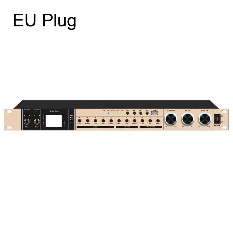 FX9plus Digital Karaoke Pre-Amplifier With Bluetooth USB DSP Reverb Effect Processor EU Plug(Gold)
