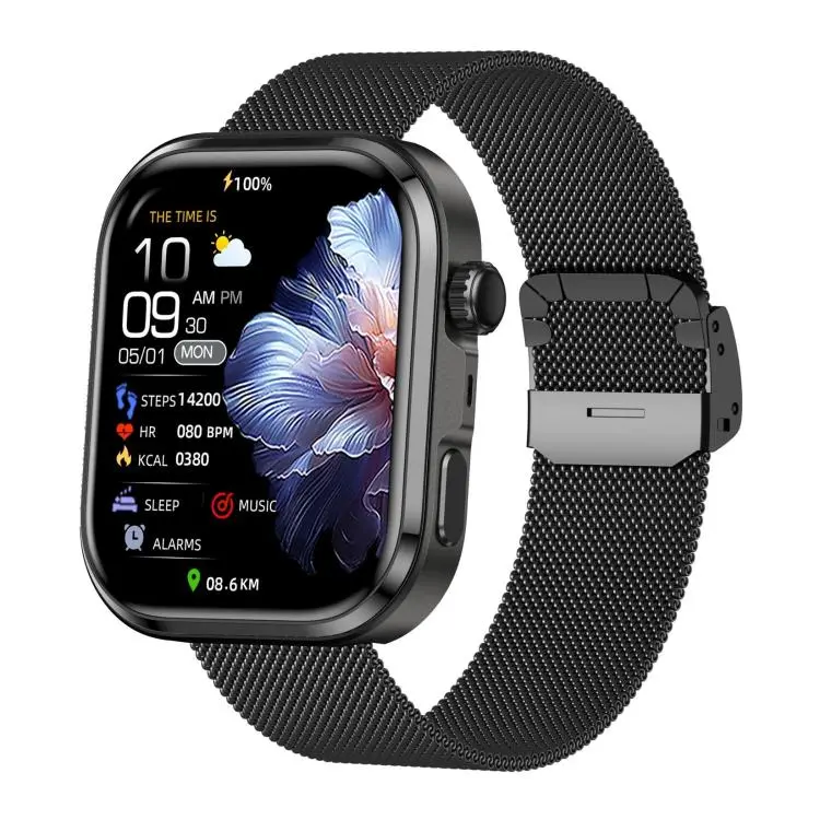 G47 1.83 inch HD Color Screen BT Calling Smart Watch Milan Steel Strap, Support Health Monitoring / HRV Function(Black)