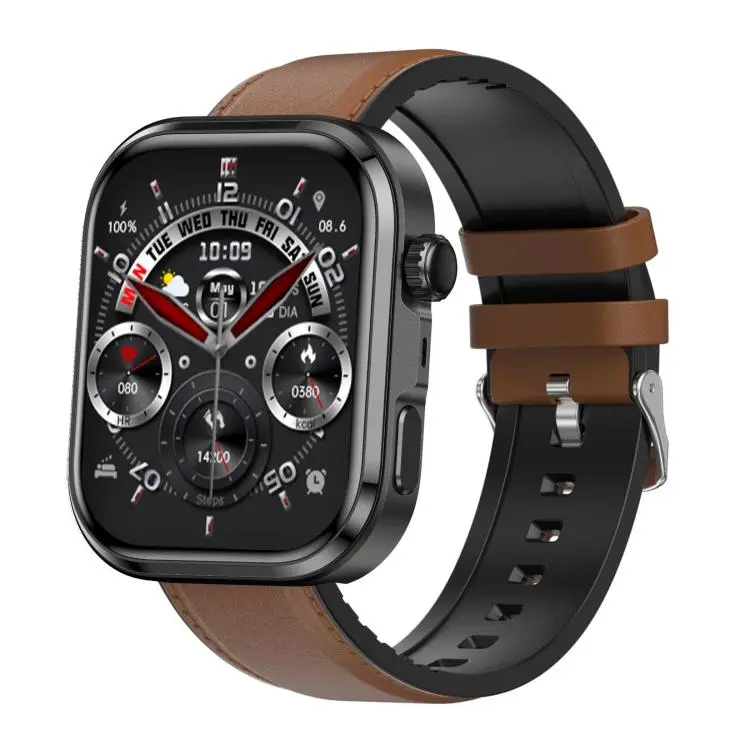 G47 1.83 inch HD Color Screen BT Calling Smart Watch Vegan Leather Strap, Support Health Monitoring / HRV Function(Brown)