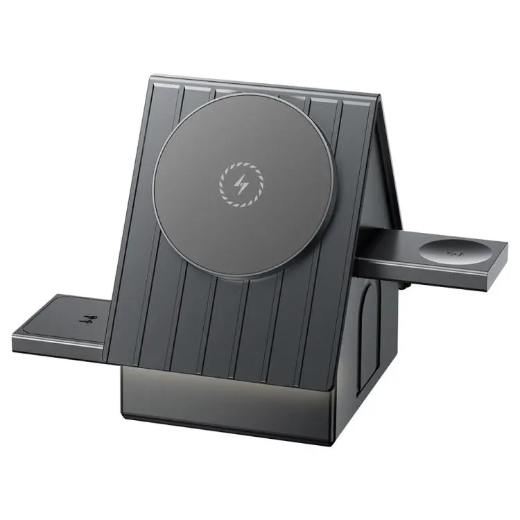 G68 15W Desktop Magnetic Charging Dock 3 in 1 Wireless Charger for Watch / Phone / Earbuds(Dark Grey)