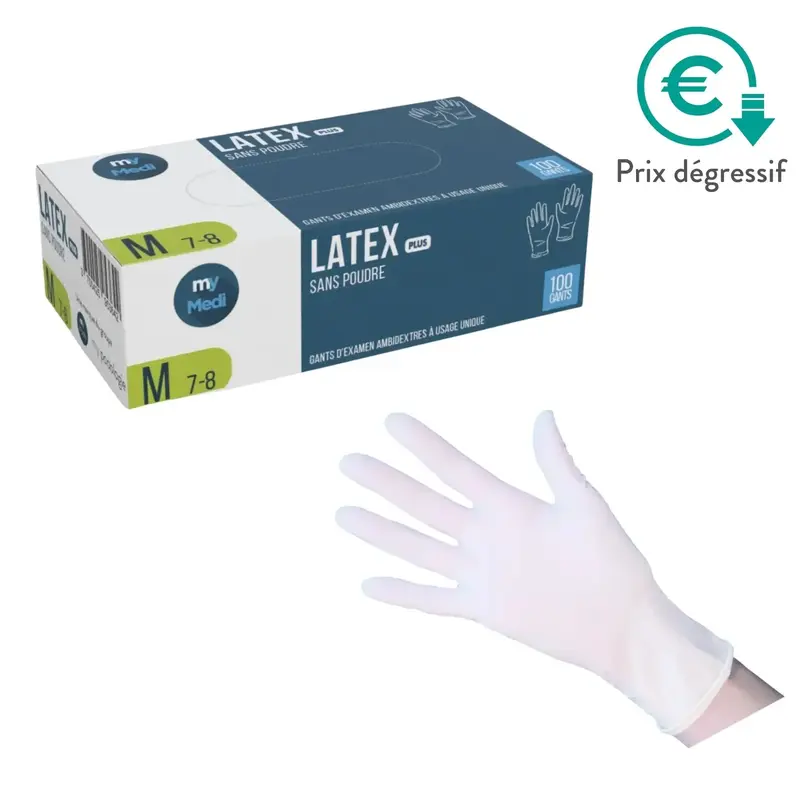 Gants d'examen - Latex - Sans poudre - Ambidextres - Boîte de 100 - My Médical