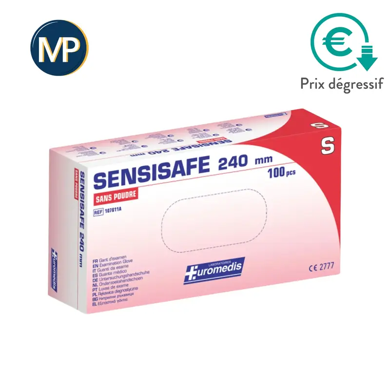 Gants d'examen SENSISAFE - Sans latex - Sans poudre - Hypoallergénique - Boîte de 100