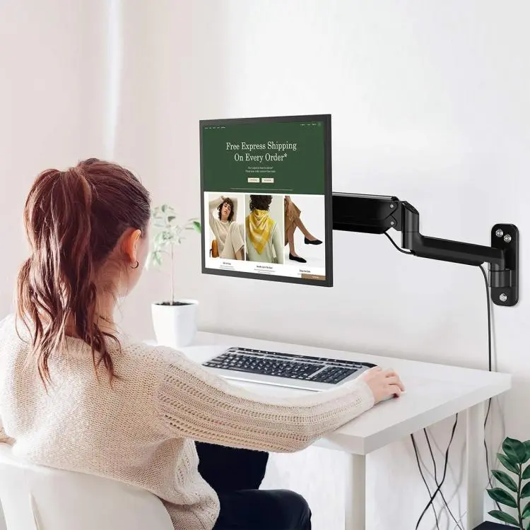Gas Spring Aluminum Alloy Wall-Mounted Monitor Arm for 13–32 inch Screens