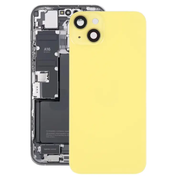 Glass Battery Back Cover with Holder for iPhone 14(Yellow)