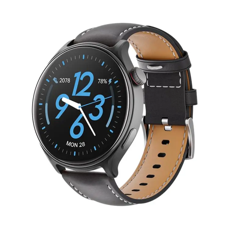 GR2 1.46 inch Ultra-HD Screen BT Calling Smart Watch, Support Health Monitoring(Black+Black PU Leather Strap)