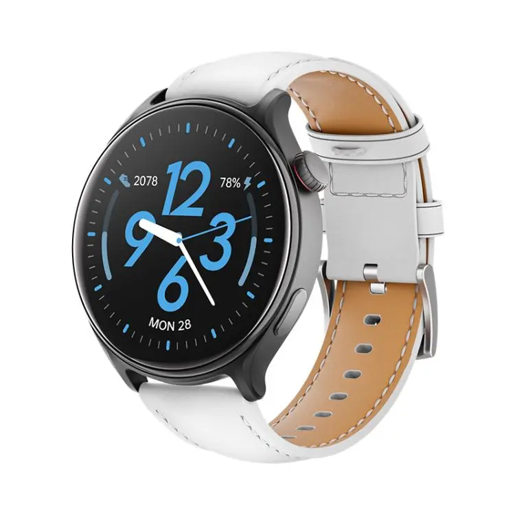 GR2 1.46 inch Ultra-HD Screen BT Calling Smart Watch, Support Health Monitoring(Black+White PU Leather Strap)
