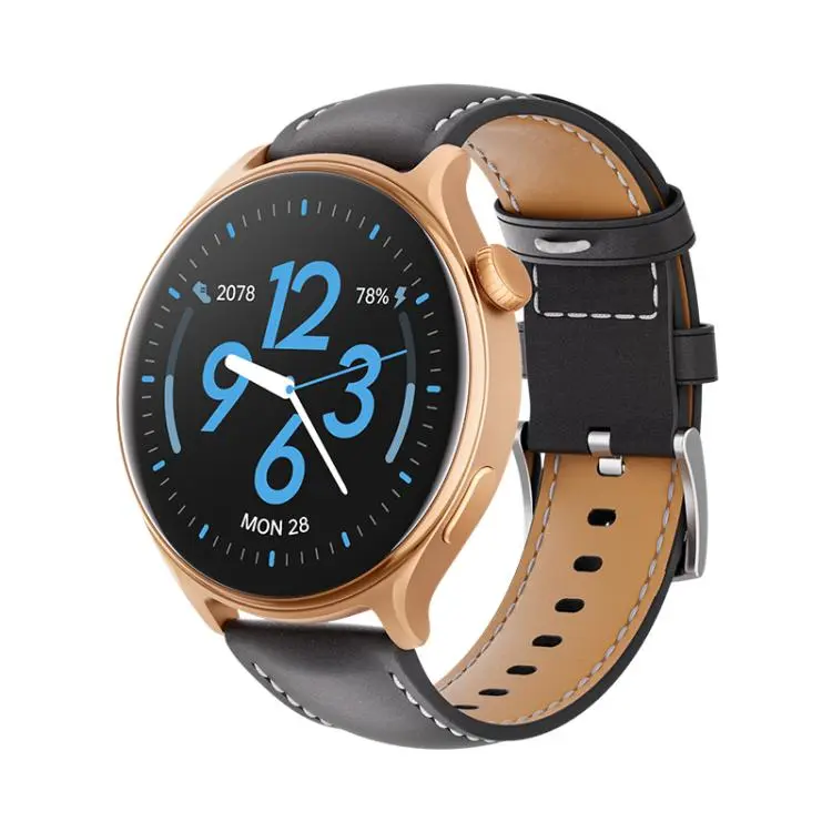 GR2 1.46 inch Ultra-HD Screen BT Calling Smart Watch, Support Health Monitoring(Gold+Black PU Leather Strap)