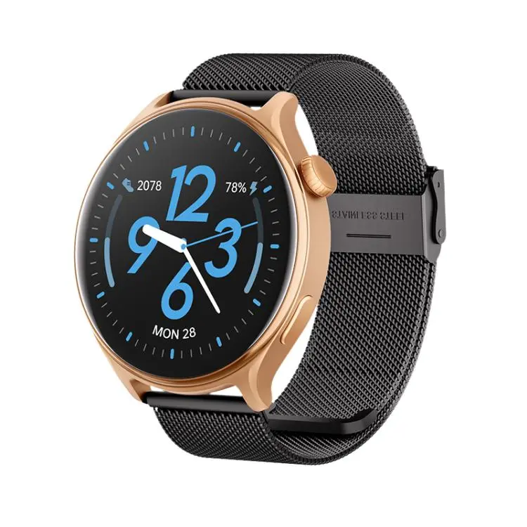 GR2 1.46 inch Ultra-HD Screen BT Calling Smart Watch, Support Health Monitoring(Gold+Black Steel Strap)