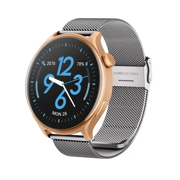 GR2 1.46 inch Ultra-HD Screen BT Calling Smart Watch, Support Health Monitoring(Gold+Silver Steel Strap)