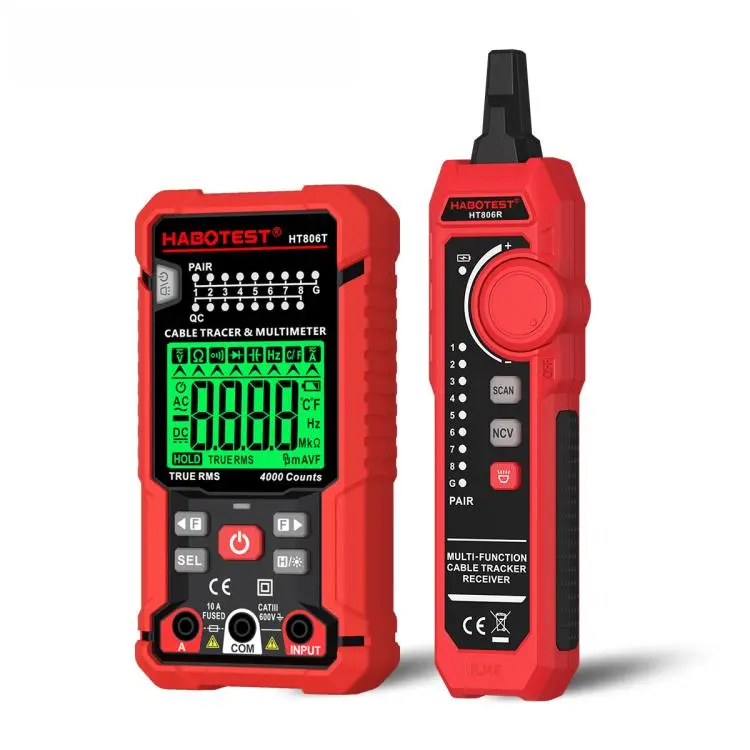 HABOTEST HT806TR 2-In-1 Network Cable Tracer & Multimeter Anti-Interference Wire Tracker(Red)