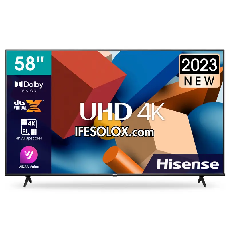 Hisense 58 inch 58A6G VIDAA Smart 4K UHD Frameless TV (Bluetooth, WiFi, Screen Mirroring, AirPlay) - Foreign Used