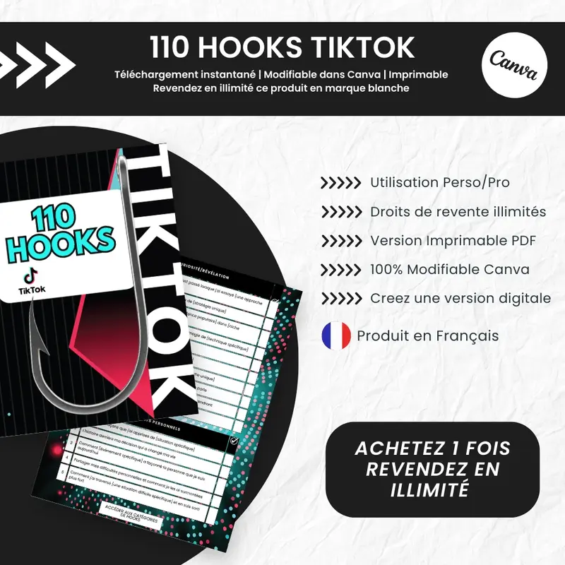 Hooks TikTok PLR 110 accroches prêtes à capter l’attention