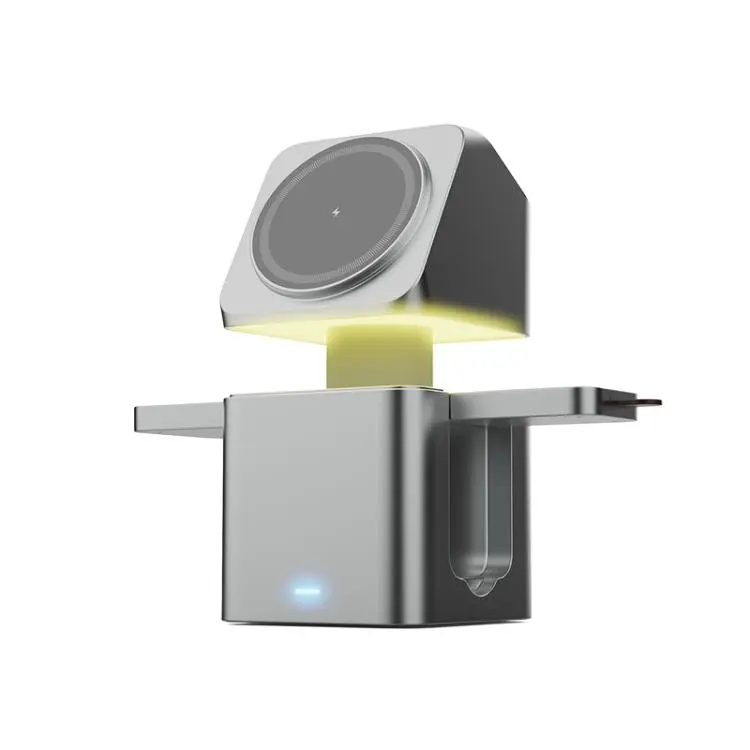 HS-V25 QI 15W 3 in 1 Lifting Night Light Wireless Charger(Silver)
