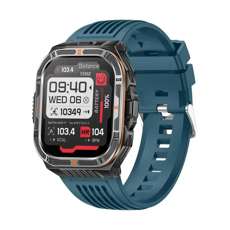 HT38 2.01 inch IPS Square Screen Smart Sports Watch Supports Bluetooth Call, Health Monitoring, LED Flashlight(Blue Silicone Strap)
