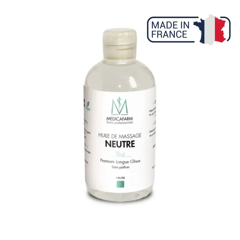 Huile de massage neutre Premium longue glisse - Flacon stop-goutte 250 ml - Medicafarm