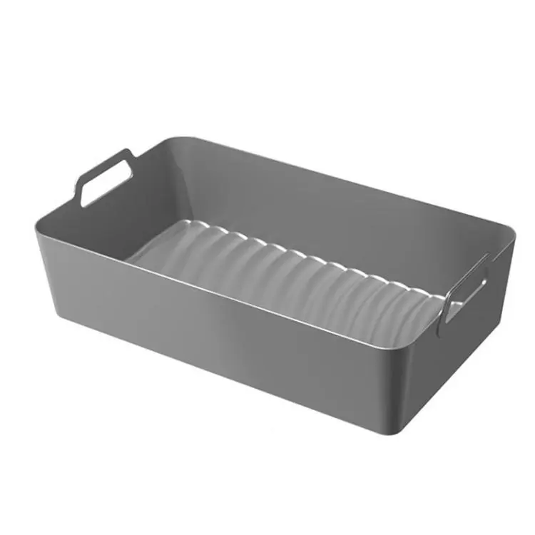 Integrated Model Silicone Air Fryer Liners for Ninja Foodi Dual AF500 / DZ071 Reusable Rectangular Baking Tray with Handles(Gray)