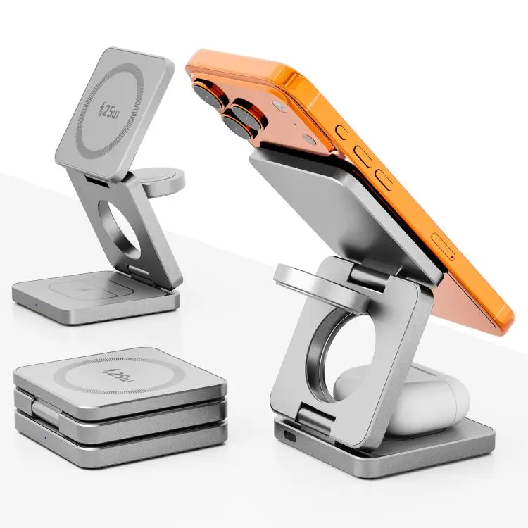 IW31 25W Foldable 3 in 1 Magnetic Wireless Fast Charger(Silver)