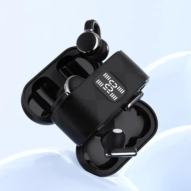 J-Q16 2 in 1 Digital Display ENC Noise Reduction Wireless Bluetooth Earphone(Black)