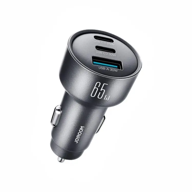 JOYROOM JR-CCN19 65W 3-in-1 Type-C x 2, USB-A Car Charger(Dark Grey)