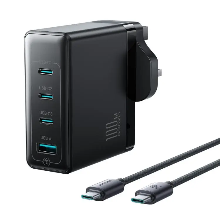 JOYROOM JR-TG11 100W 3C1A Multi-Port GaN Fast Charger Set with AC30 Type-C to Type-C 240W 2m Black Cable, Plug