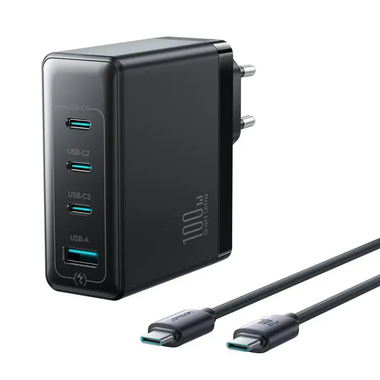 JOYROOM JR-TG11 100W 3C1A Multi-Port GaN Fast Charger Set with AC30 Type-C to Type-C 240W 2m Black Cable, Plug