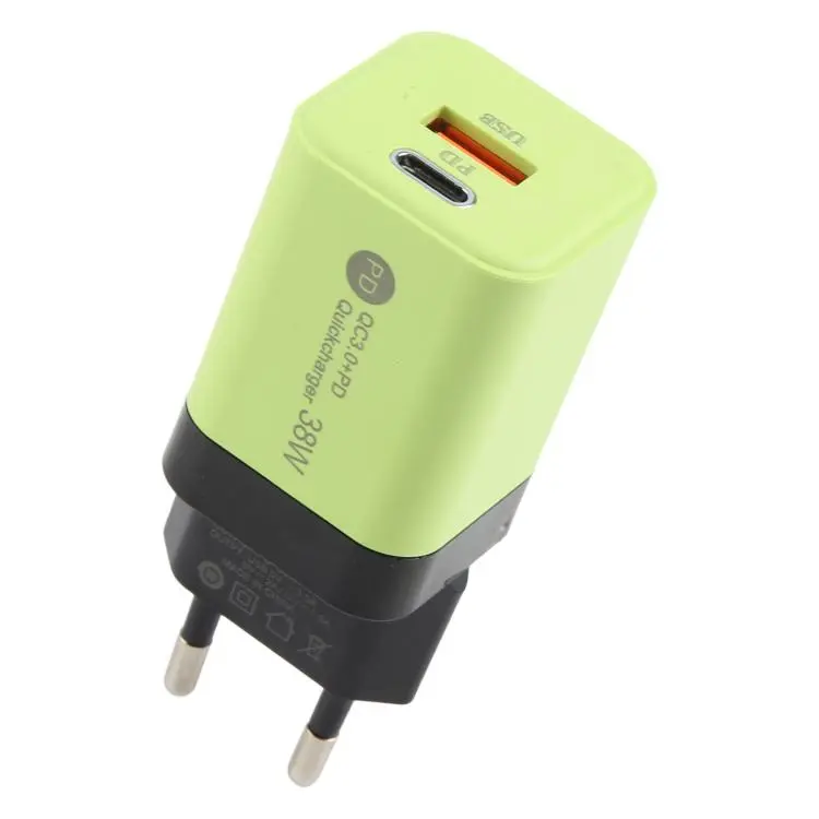 KO-72 38W QC3.0 USB and USB-C / Type-C PD Quick Charger, EU Plug(Green)