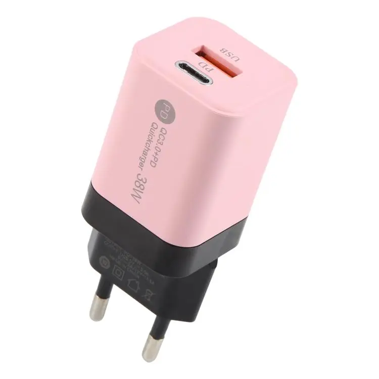KO-72 38W QC3.0 USB and USB-C / Type-C PD Quick Charger, EU Plug(Pink)