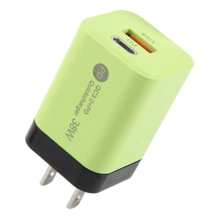 KO-72 38W QC3.0 USB and USB-C / Type-C PD Quick Charger, US Plug(Green)