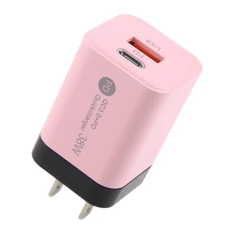 KO-72 38W QC3.0 USB and USB-C / Type-C PD Quick Charger, US Plug(Pink)