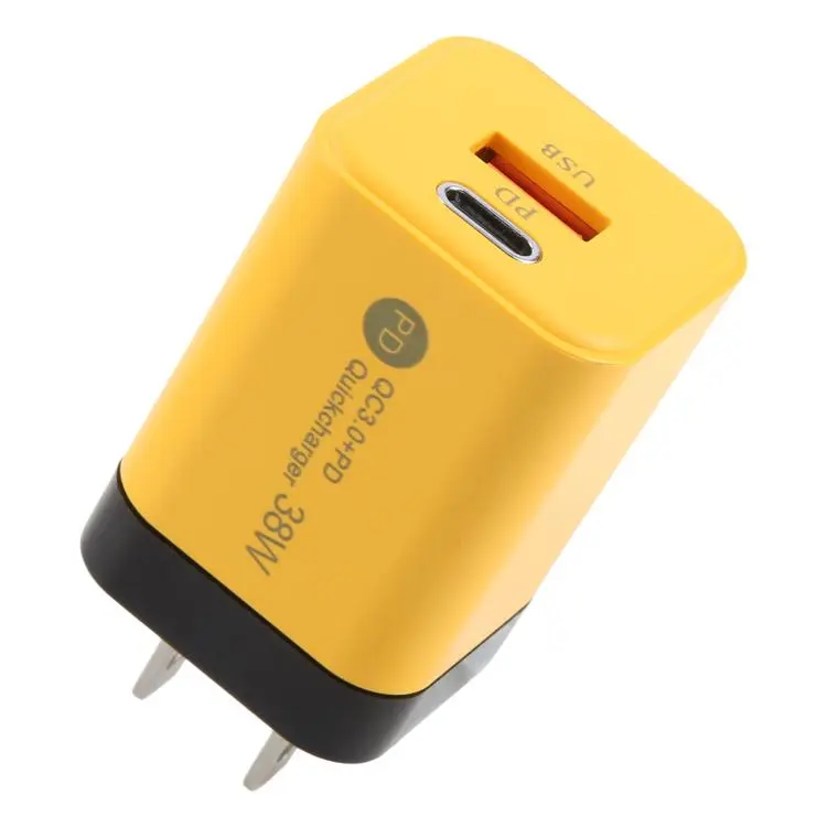KO-72 38W QC3.0 USB and USB-C / Type-C PD Quick Charger, US Plug(Yellow)