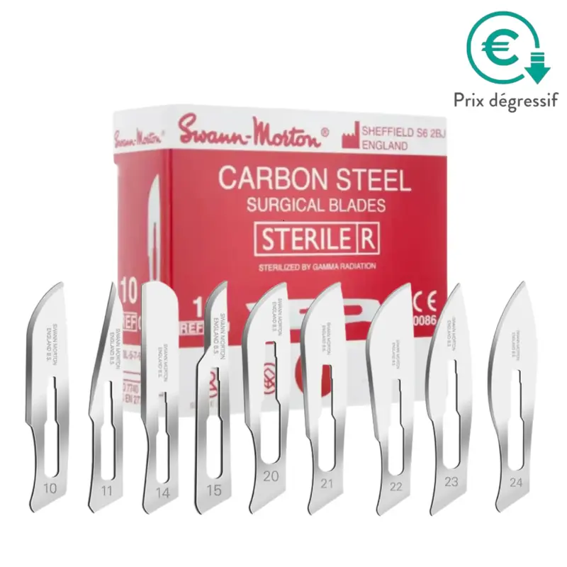 Lames de bistouris - stériles - Boîte de 100 - Plusieurs formats - Swann-Morton