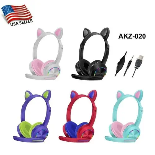 LED Cat Ear Gaming Headset with Microphone