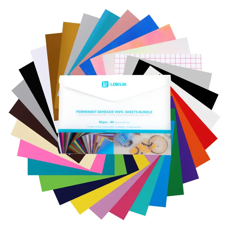 LOKLIK - ASSORTIMENT DE 30 FEUILLES DE VINYLE ADHESIF PERMANENT