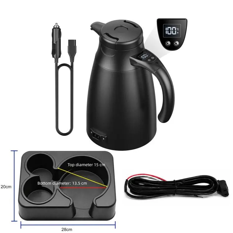 LY1200 12V/24V Universal Digital Display Car Kettle 1.2L Stainless Steel Electric Water Kettle, Spec