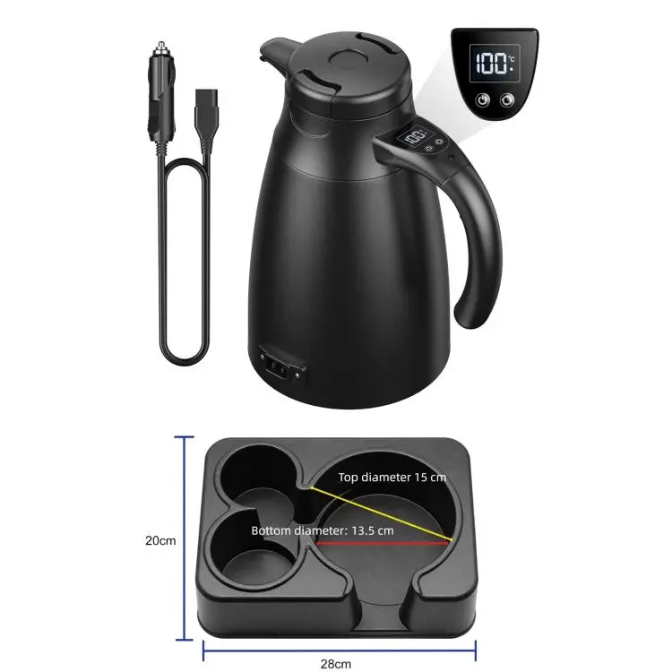 LY1200 12V/24V Universal Digital Display Car Kettle 1.2L Stainless Steel Electric Water Kettle, Spec