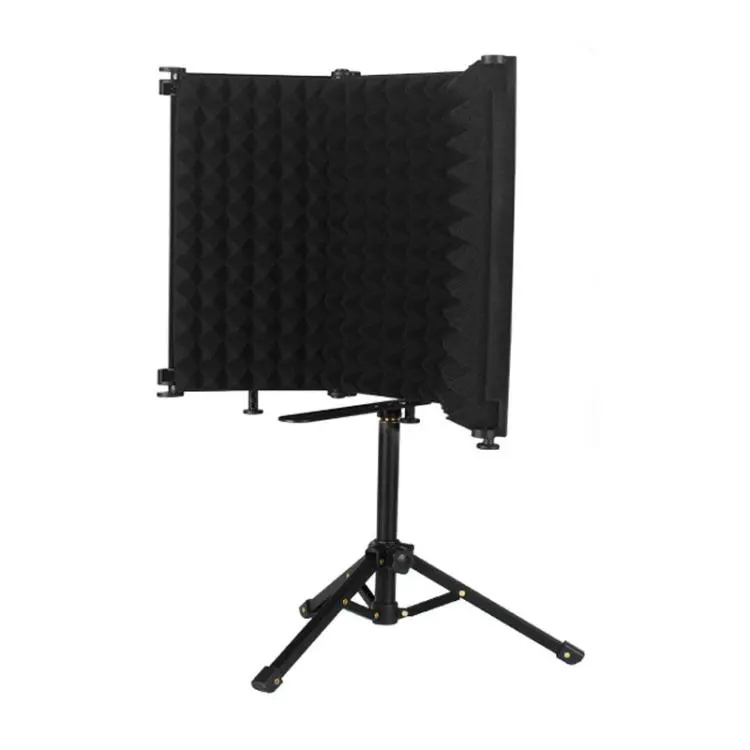 M3 Foldable Three-Panel Microphone Isolation Shield with Tripod and Pop Filter Kit(Black)