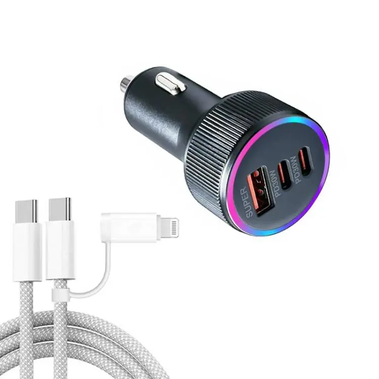 M31 Aluminum Alloy 85W PD30W x 2 + QC3.0 Car Charger with Type-C / 8 Pin Data Cable(Dark Gray)