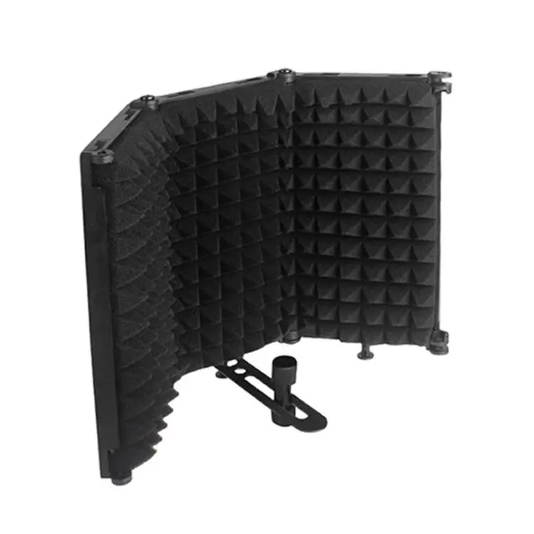 M3P Foldable Three-Panel Microphone Isolation Shield Windproof Screen with Phone Clip(Black)
