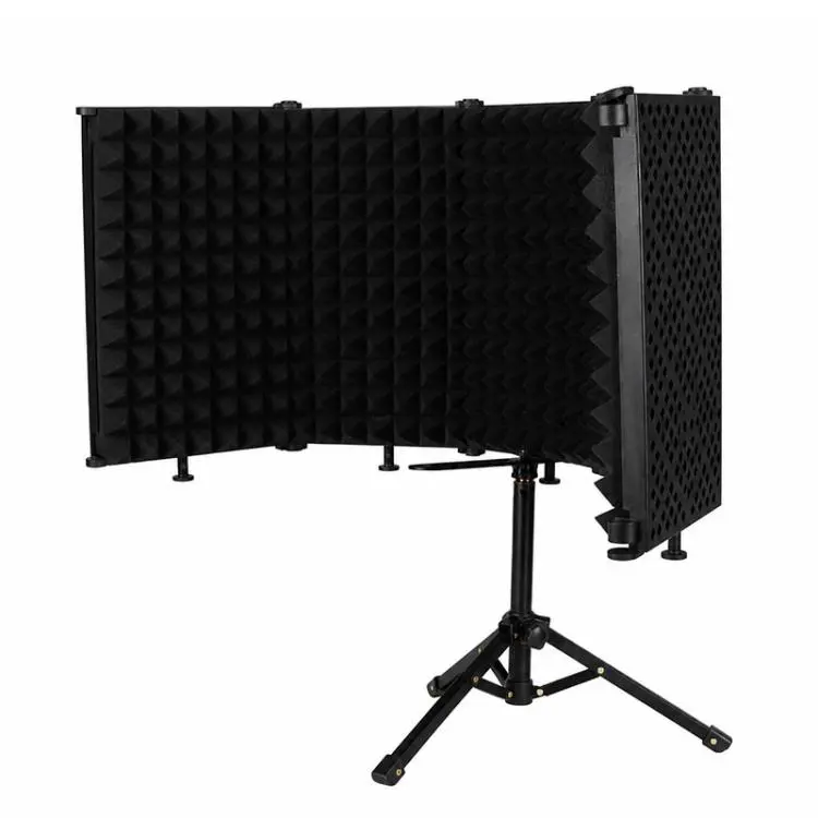 M5 Foldable Five-Panel Metal Casing Microphone Isolation Shield with Tripod and Pop Filter Kit(Black)