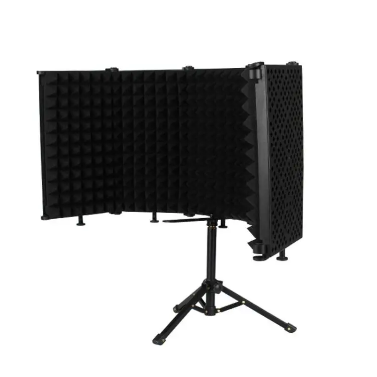M5 Foldable Five-Panel Microphone Isolation Shield with Tripod and Pop Filter Kit(Black)