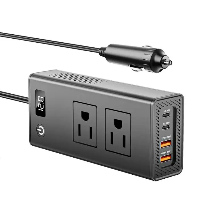 M6800 Car Cigarette Lighter to AC 110V Output, USB-A, Type-C Smart Digital Display Car Inverter, 60cm Cable Length(Black)