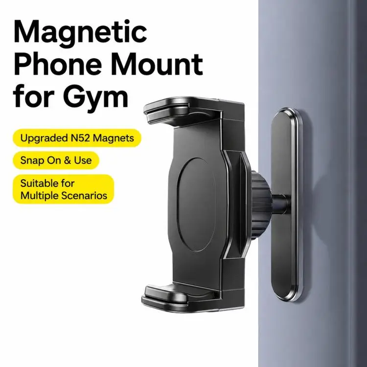 Magnetic Gym Phone Holder with Clip 360-degree Rotatable Workout Phone Mount C20C-J2(Black)