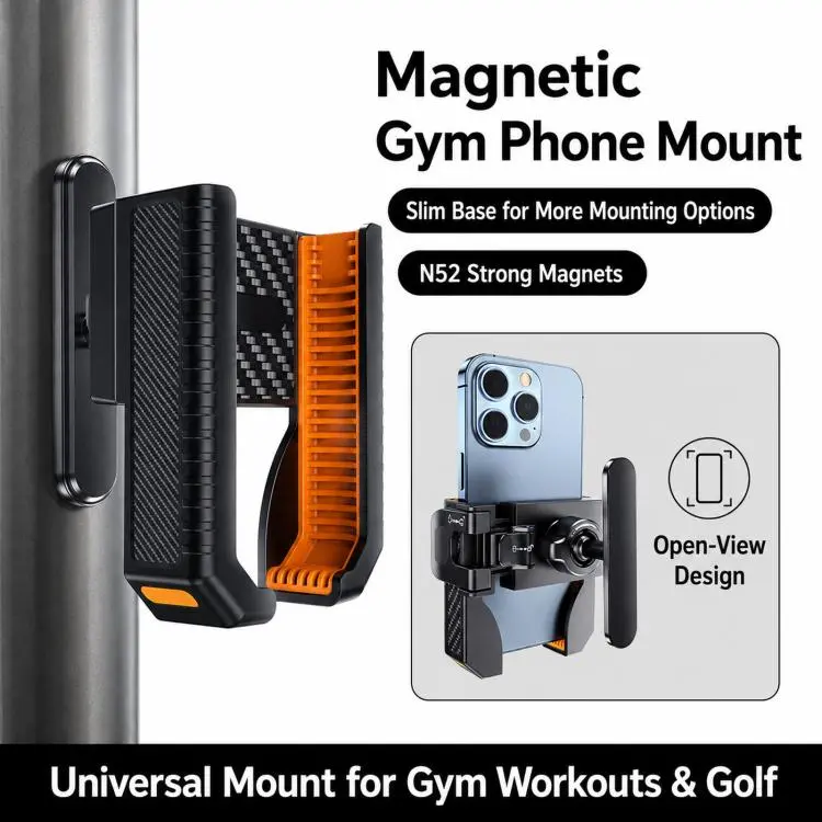 Magnetic Gym Phone Holder With Clip 360-Degree Rotatable Workout Phone Mount C20C-J6