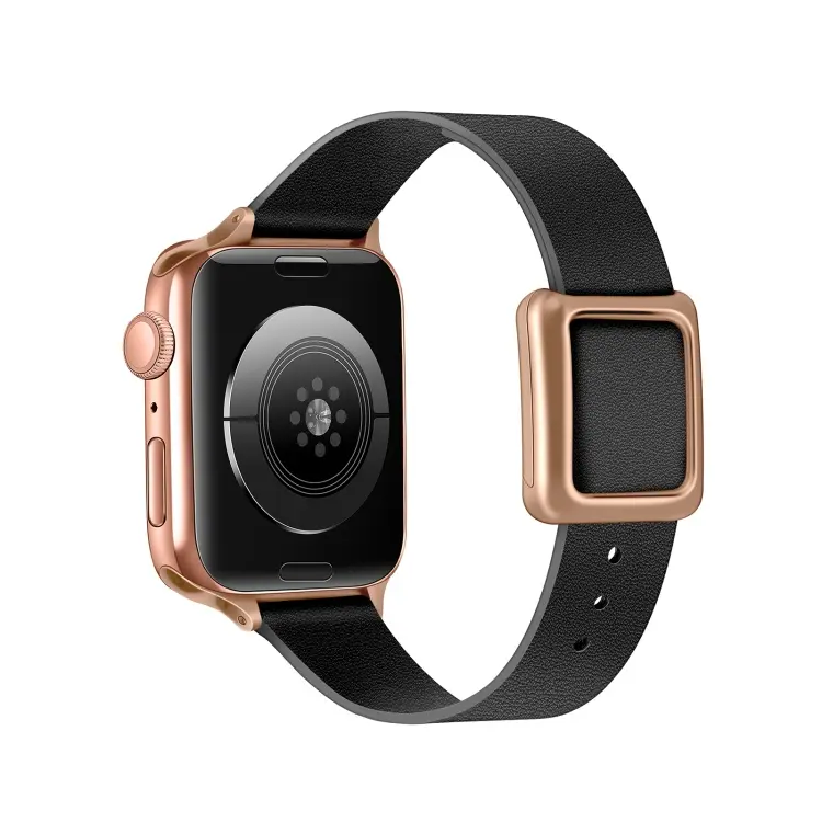 Magnetic Rose Gold Square Buckle Watch Band For Apple Watch Series 9&8&7 41mm / SE 3&SE 2&6&SE&5&4 40mm / 3&2&1 38mm(Black)