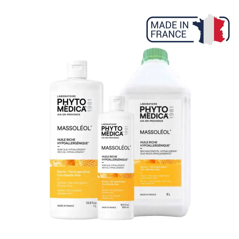 Massoléol® - Huile riche de massage neutre hypoallergénique - Parfum Rose - Phytomedica