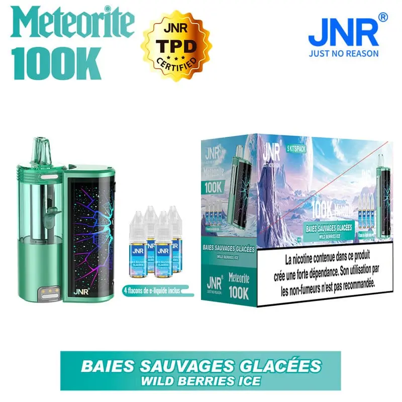 Meteorite 100K JNR – Kit Pod Rechargeable 1200mAh + 4 Flacons 10ml 20mg